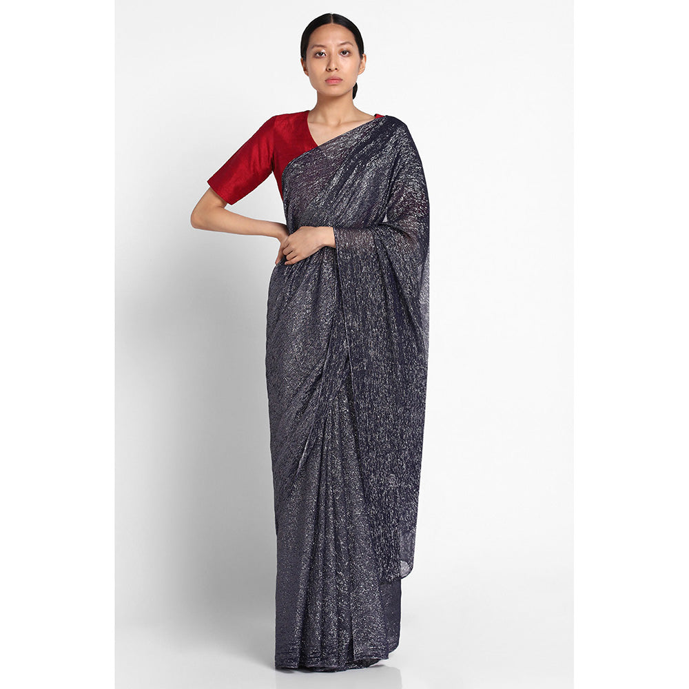 Via East Midnight Blue Georgette Kaumudi Saree