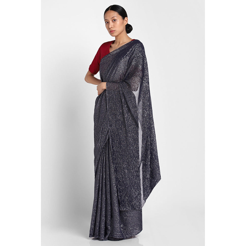 Via East Midnight Blue Georgette Kaumudi Saree