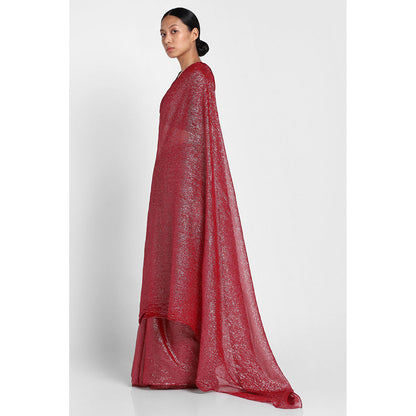 Via East Maroon Georgette Kaumudi Saree