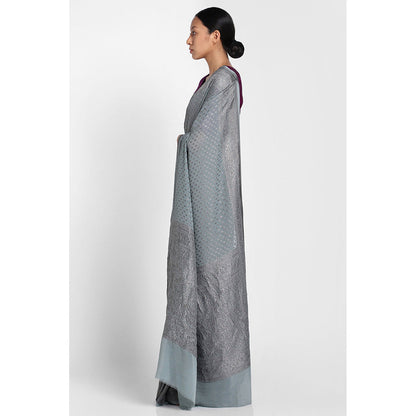 Via East Moss Green Georgette Banarasi Chandrima Saree with Unstitched Blouse
