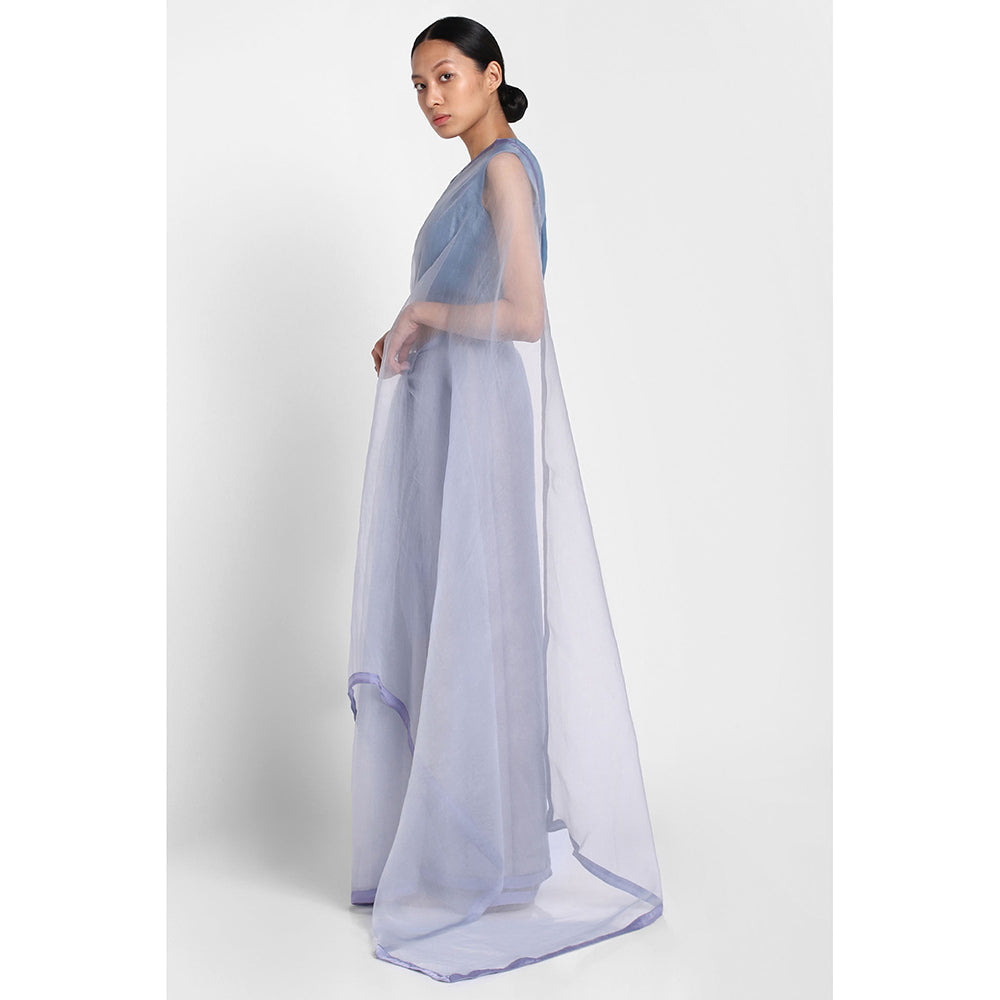 Via East Cloud Blue Organza Saree with Satin Piping with Unstitched Blouse