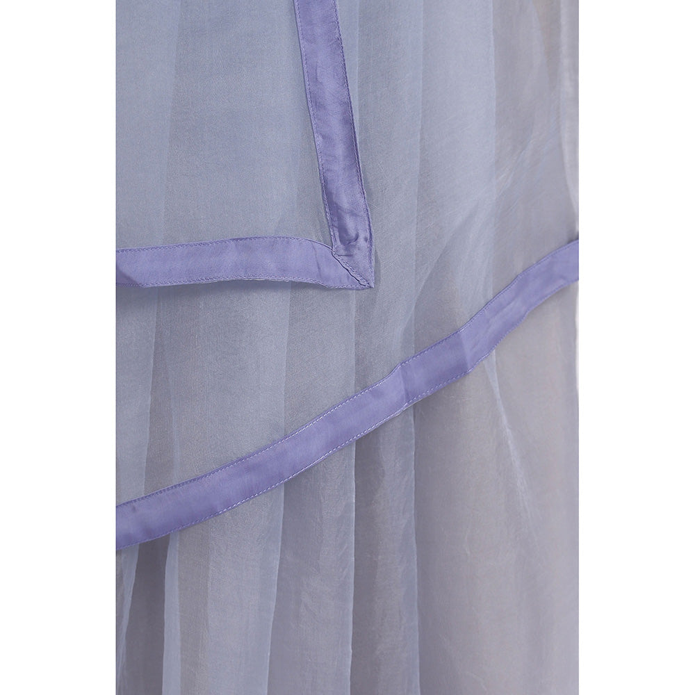 Via East Cloud Blue Organza Saree with Satin Piping with Unstitched Blouse