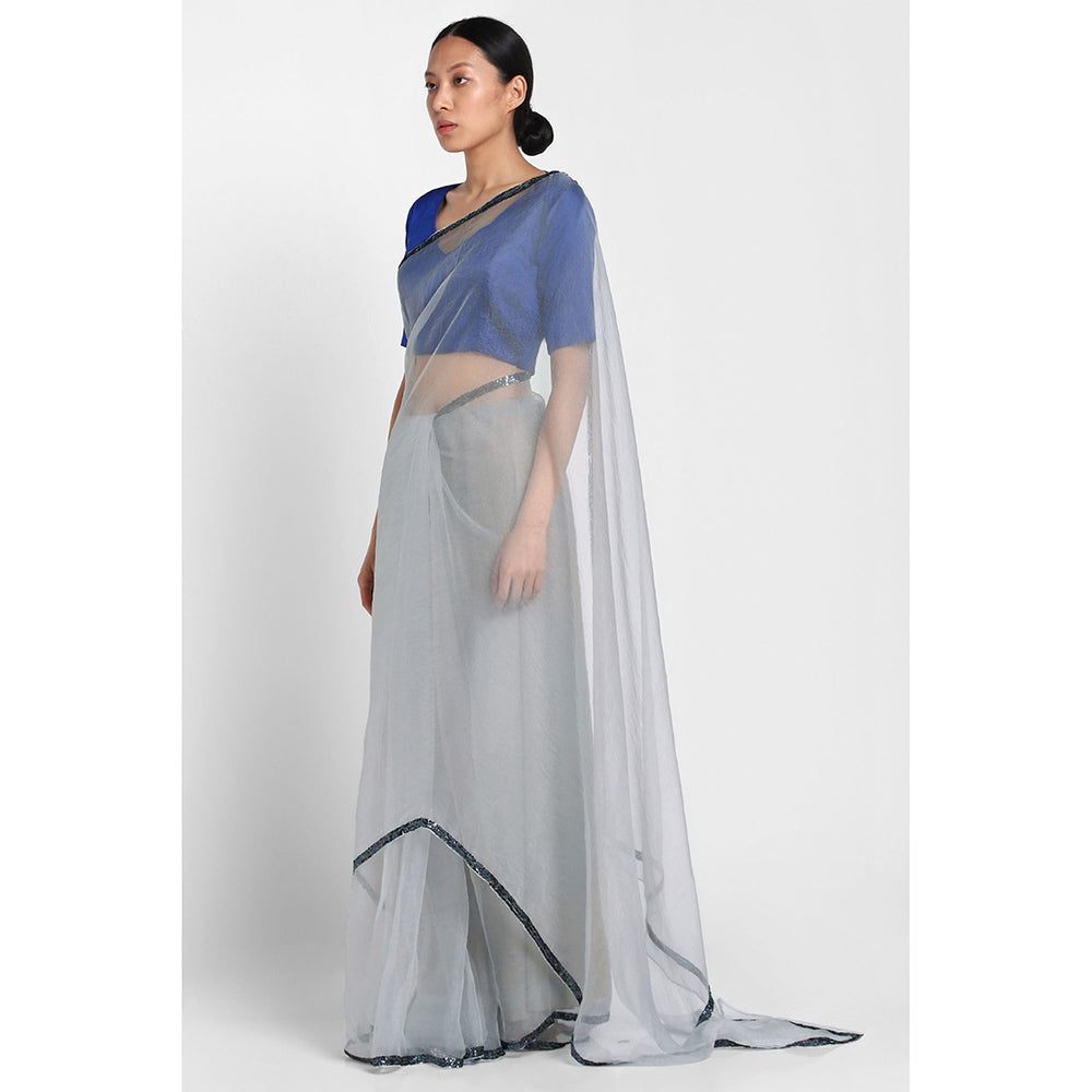 Via East Grey Organza Sequin Celeste Saree