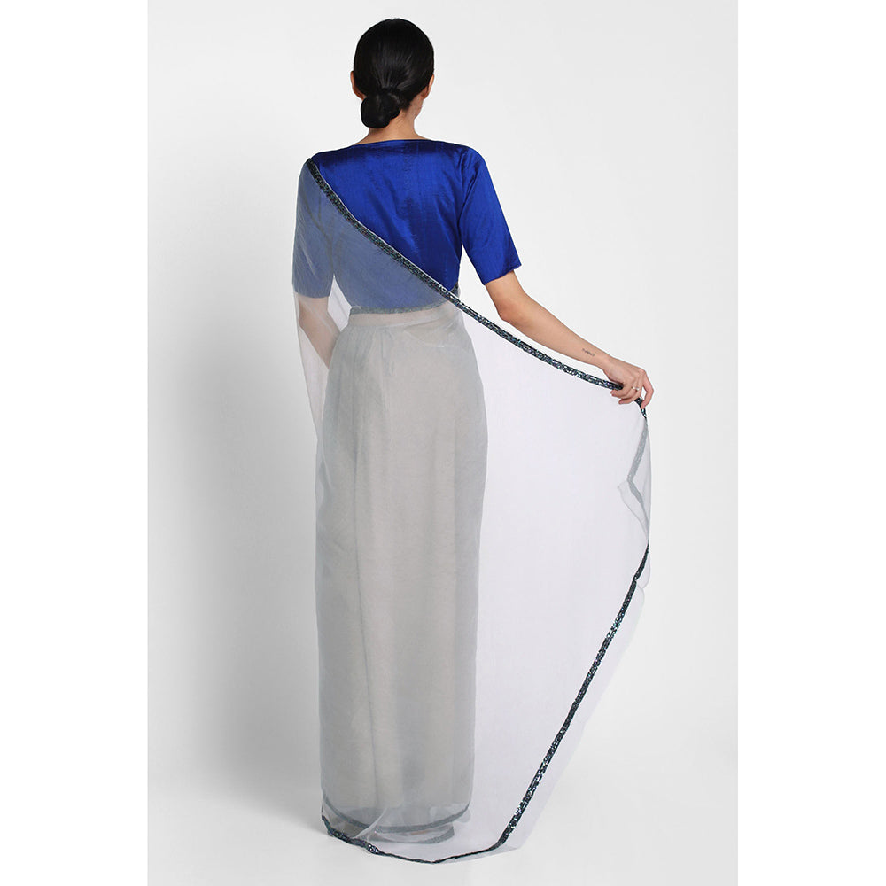 Via East Grey Organza Sequin Celeste Saree