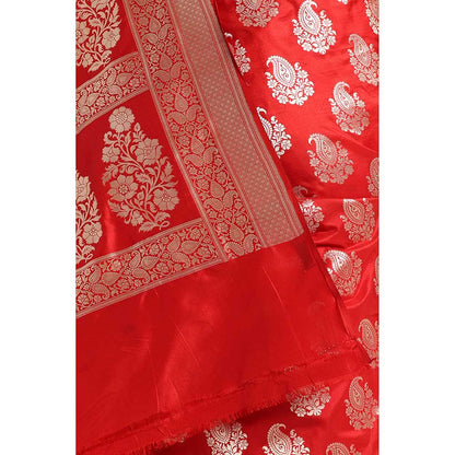 Via East Scarlet Silk Banarasi Saree with Unstitched Blouse