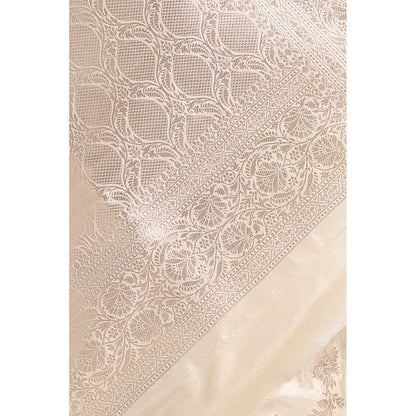 Via East Ivory Silk Banarasi Saree with Unstitched Blouse
