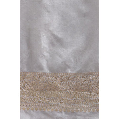 Via East Grey Silk Banarasi Saree with Unstitched Blouse