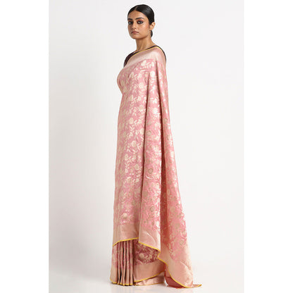 Via East Light Pink Jaal Banarasi Saree with Unstitched Blouse