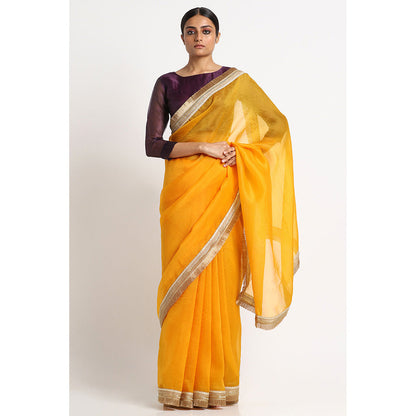 Via East Haldi Organza Rekha Saree