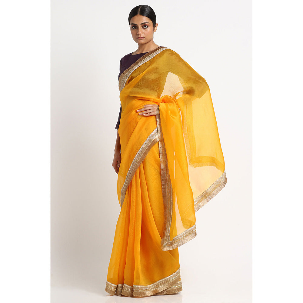 Via East Haldi Organza Rekha Saree