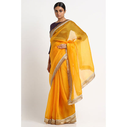 Via East Haldi Organza Rekha Saree