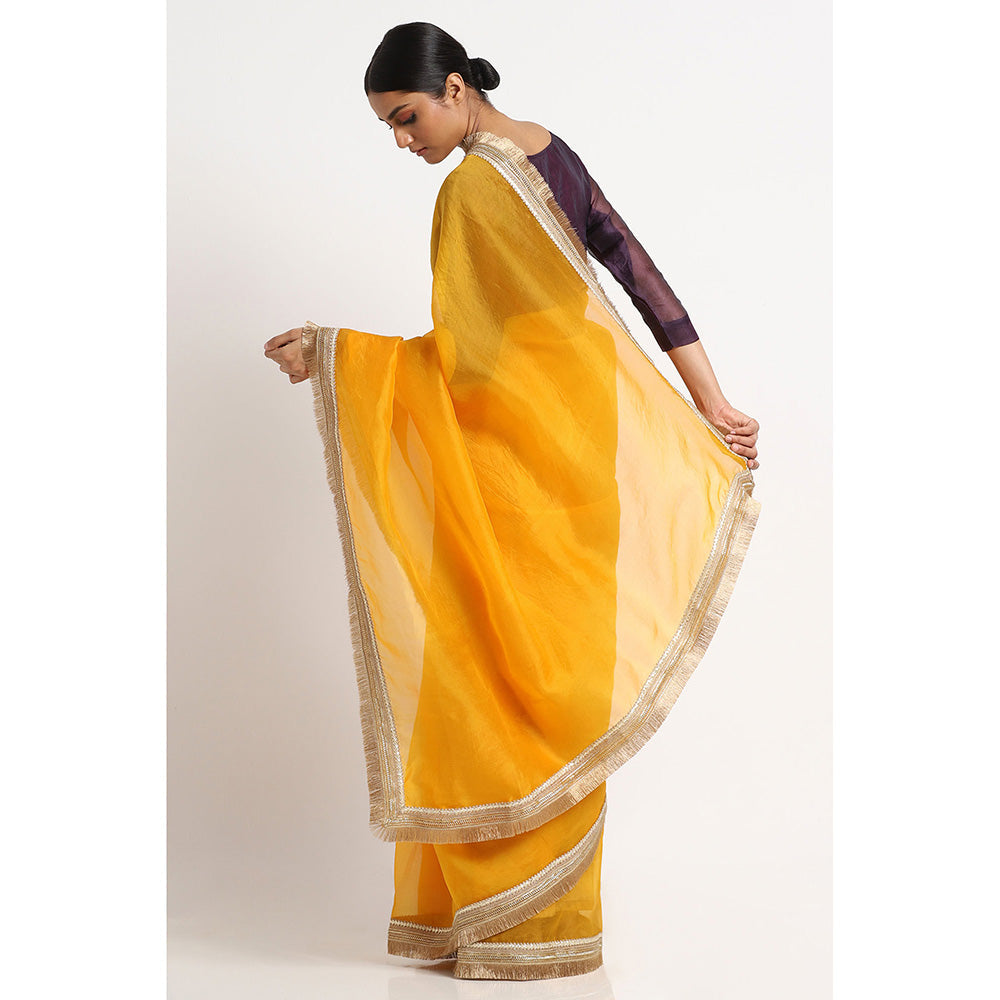 Via East Haldi Organza Rekha Saree