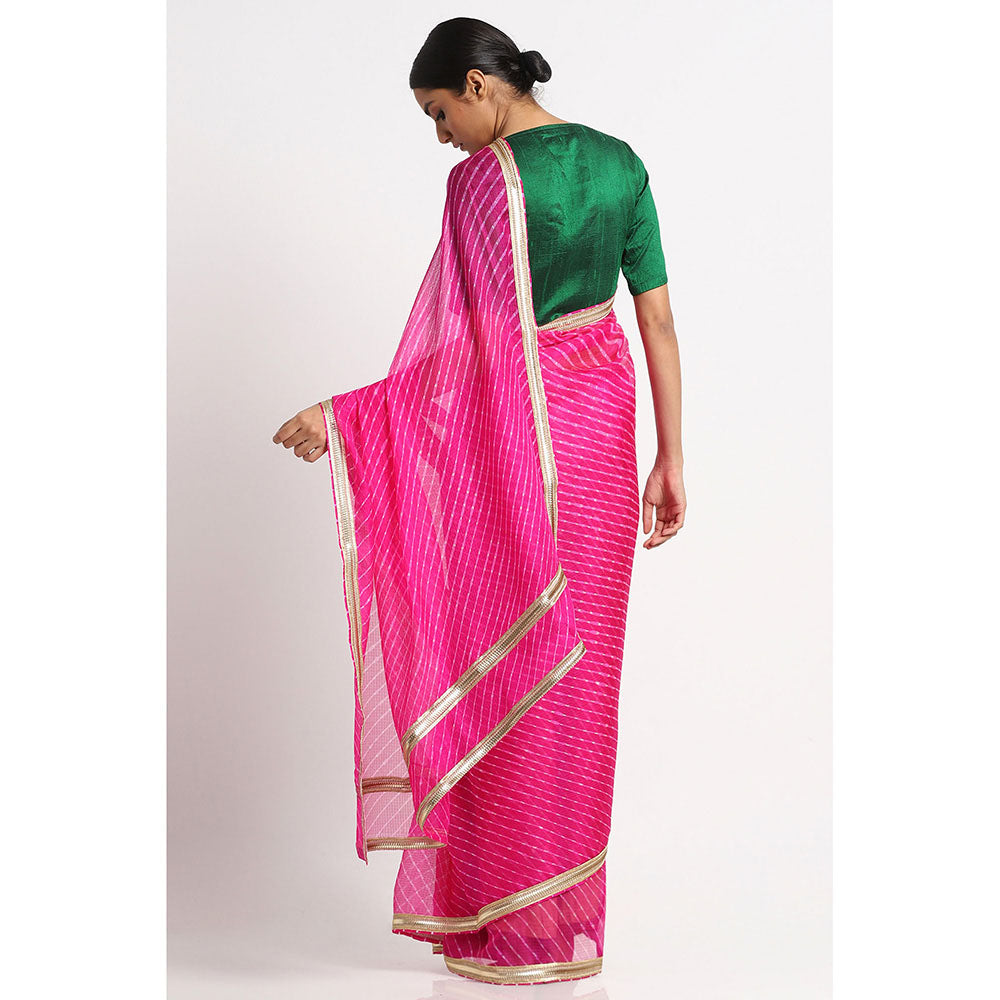 Via East Rani Pink Kota Silk Leheriya Saree