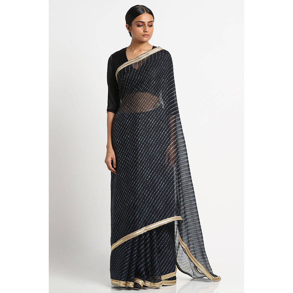 Via East Black Kota Silk leheriya Saree