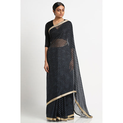 Via East Black Kota Silk leheriya Saree