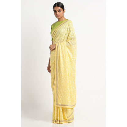 Via East Daisy Yellow Georgette Embroidered Embellished Saree