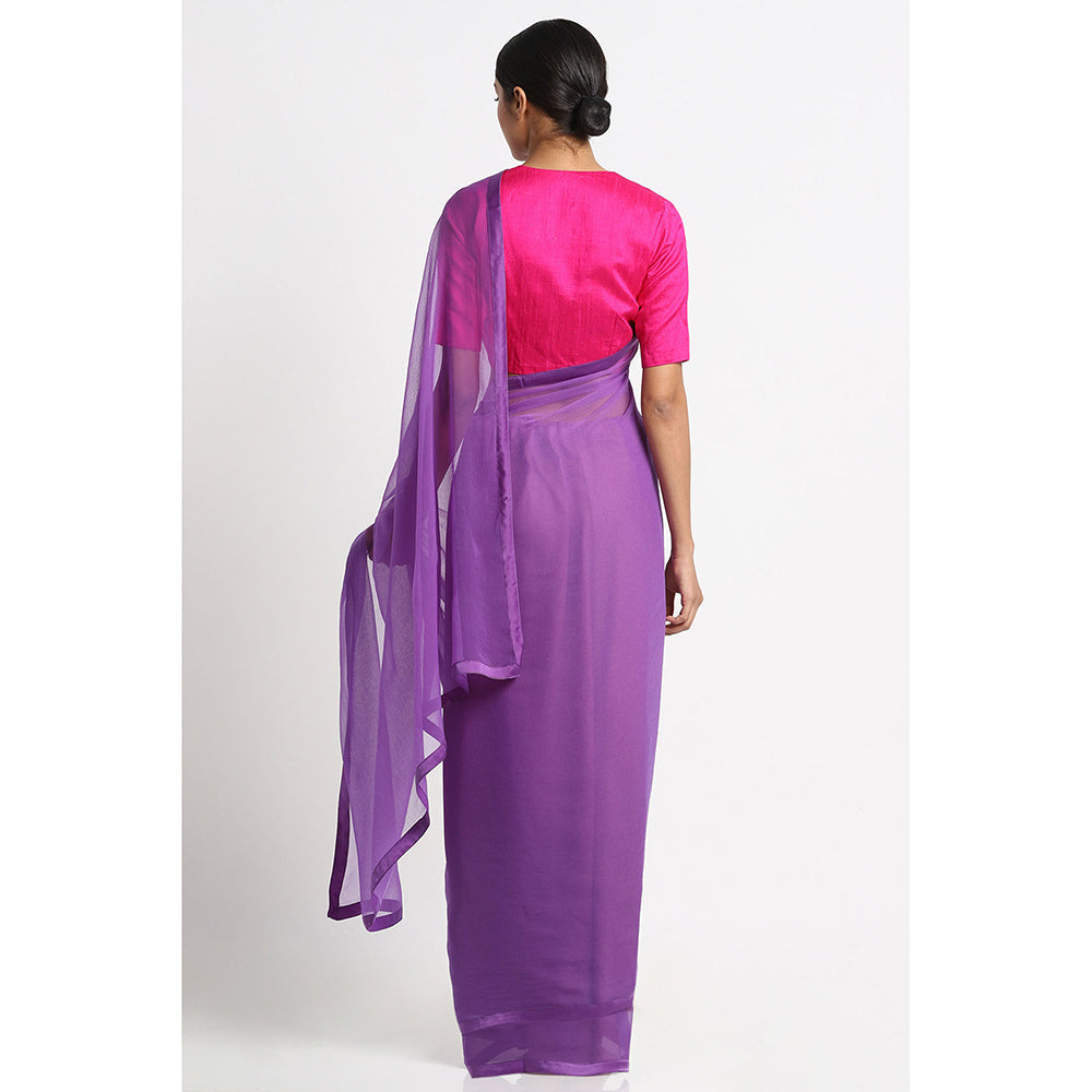 Via East Purple Chiffon Solid Saree