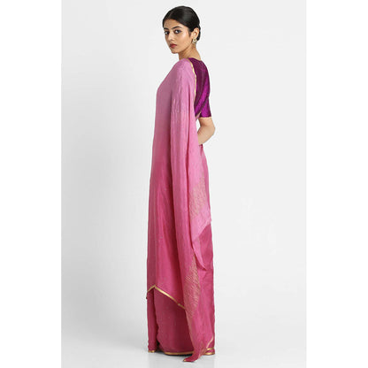 Via East Onion Pink Ombre Mukaish Crepe Saree with Unstitched Blouse