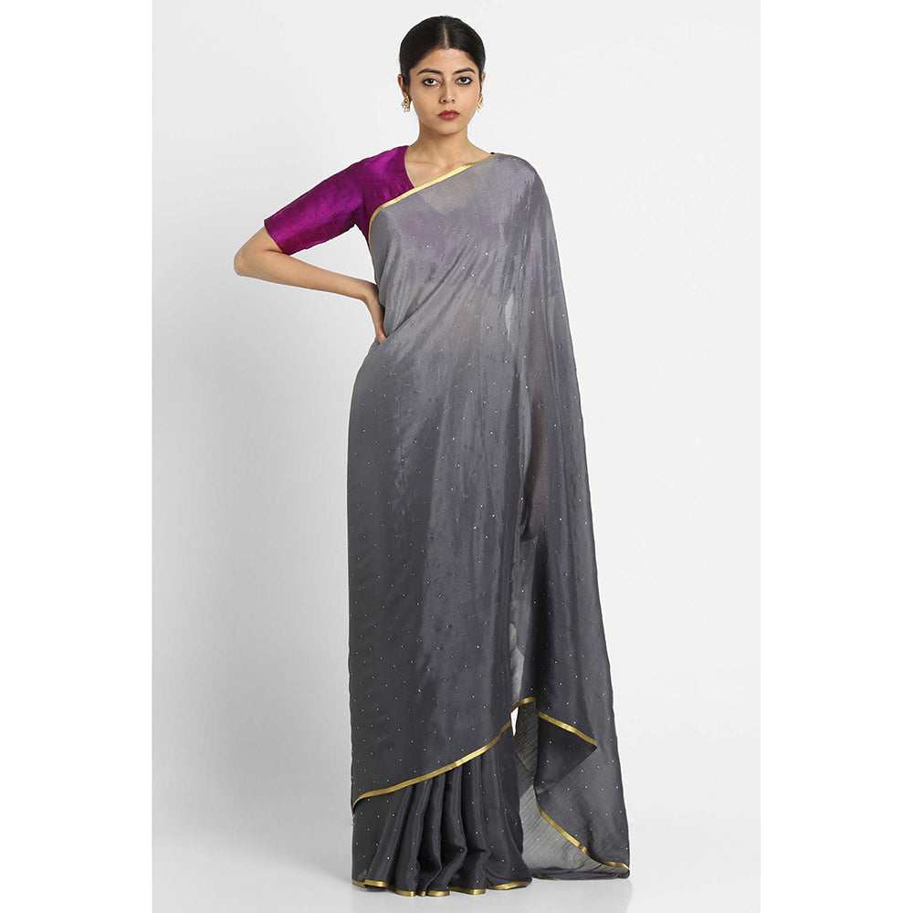 Via East Grey Ombre Mukaish Chiffon Saree with Unstitched Blouse