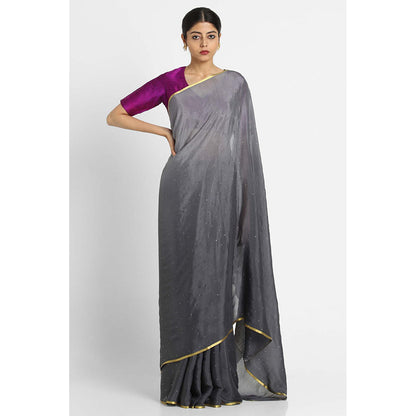 Via East Grey Ombre Mukaish Chiffon Saree with Unstitched Blouse