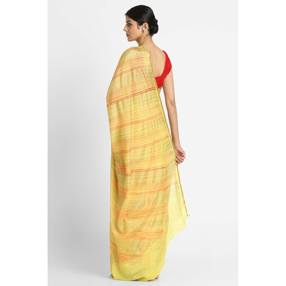 Via East Yellow Brush Print Crepe Saree with Unstitched Blouse