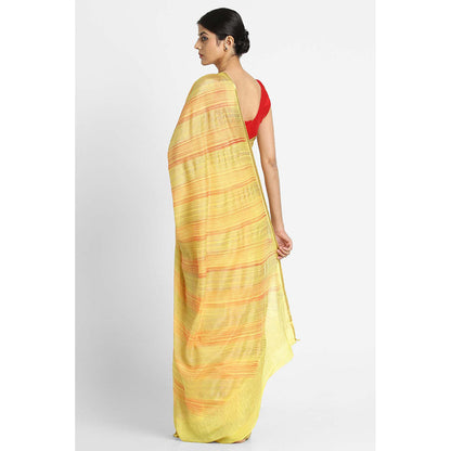Via East Yellow Brush Print Crepe Saree with Unstitched Blouse