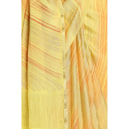 Via East Yellow Brush Print Crepe Saree with Unstitched Blouse