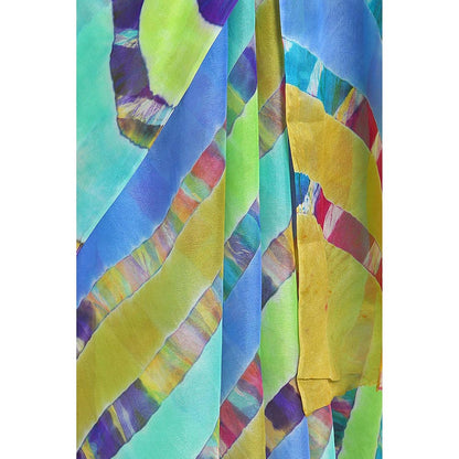 Via East Blue Basant Chiffon Multi Leheriya Saree with Unstitched Blouse