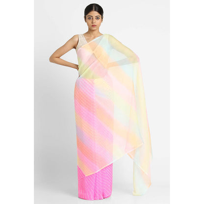Via East Pink Chiffon Samudri Leheriya Saree with Unstitched Blouse