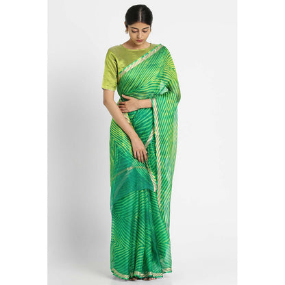 Via East Green Kota Silk Arishi Saree with Unstitched Blouse
