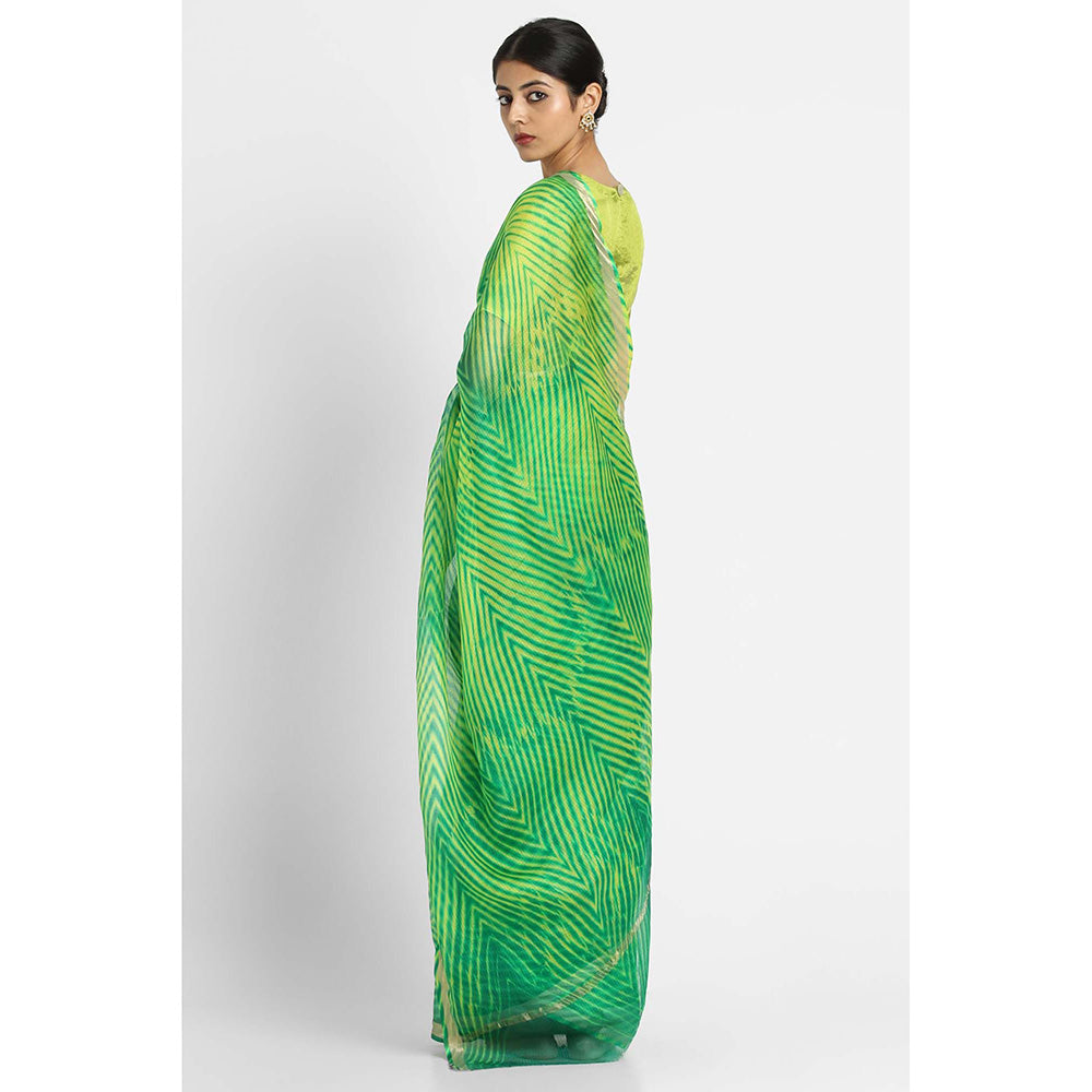 Via East Green Kota Silk Arishi Saree with Unstitched Blouse