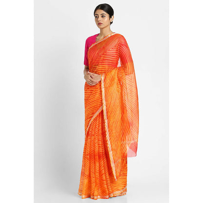 Via East Orange Kota Silk Arishi Shibori Saree with Unstitched Blouse