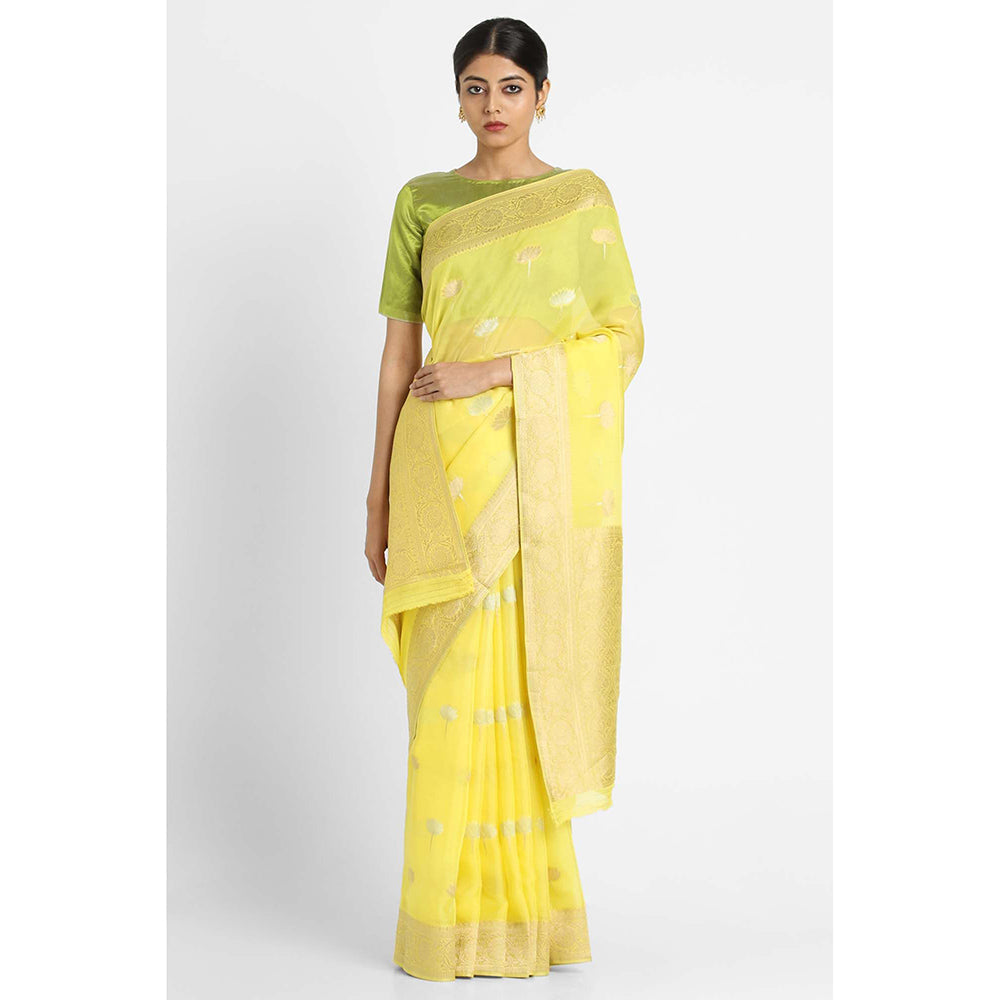 Via East Yellow Kusum Georgette Banarasi Saree with Unstitched Blouse