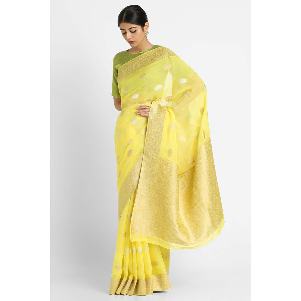 Via East Yellow Kusum Georgette Banarasi Saree with Unstitched Blouse
