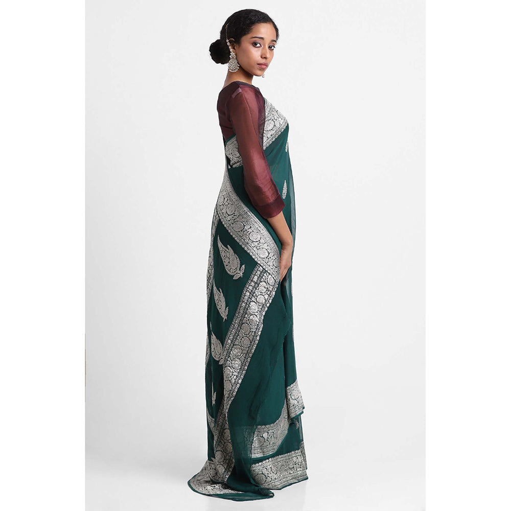 Via East Green Georgette Banarasi Saree with Unstitched Blouse