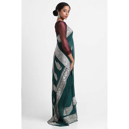 Via East Green Georgette Banarasi Saree with Unstitched Blouse