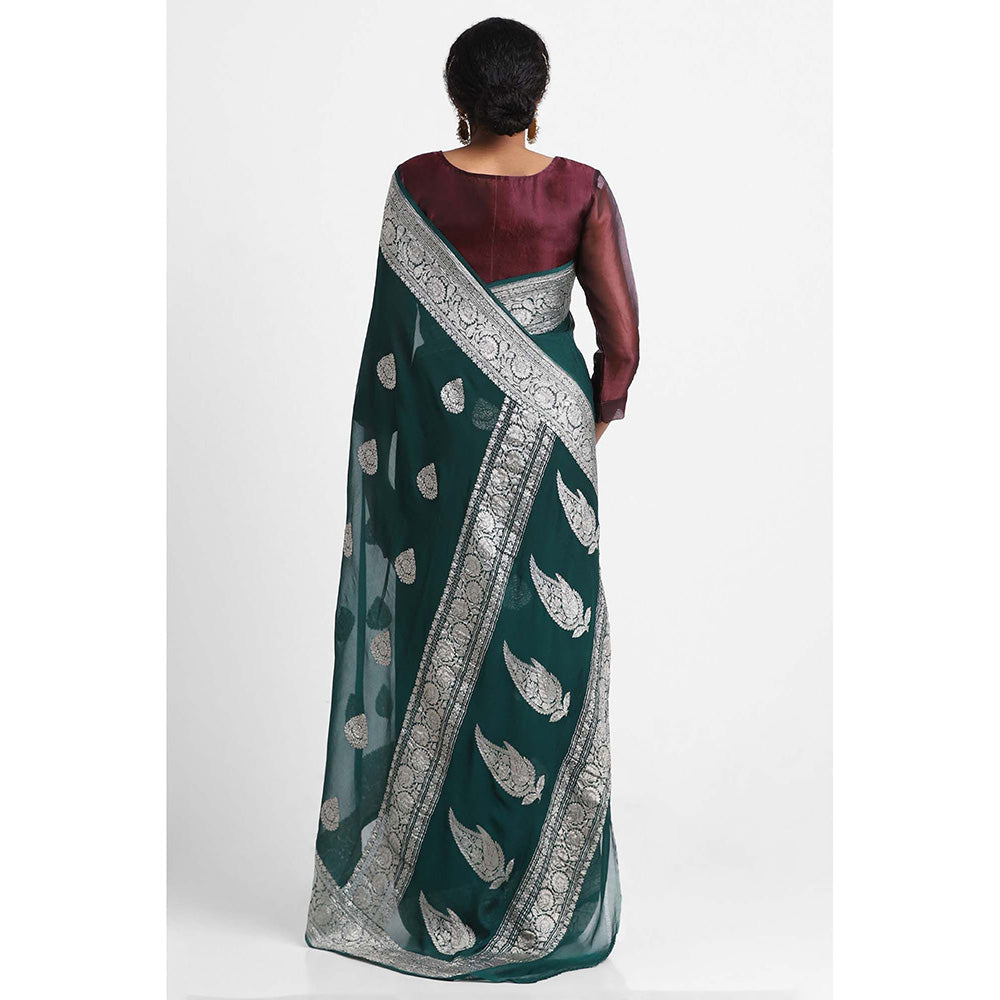 Via East Green Georgette Banarasi Saree with Unstitched Blouse
