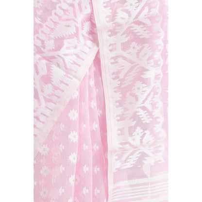 Via East Blush Pink Cotton Jamdani Saree with Unstitched Blouse