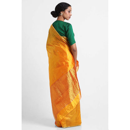 Via East Haldi Yellow Silk Chanderi Booti Saree with Unstitched Blouse