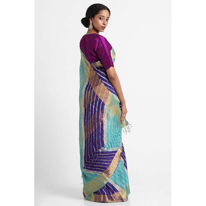 Via East Multicolour Tussar Silk Leheriya Saree with Unstitched Blouse