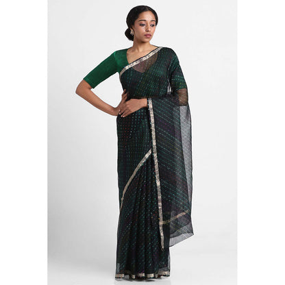 Via East Green Kota Silk Leheriya Saree with Unstitched Blouse