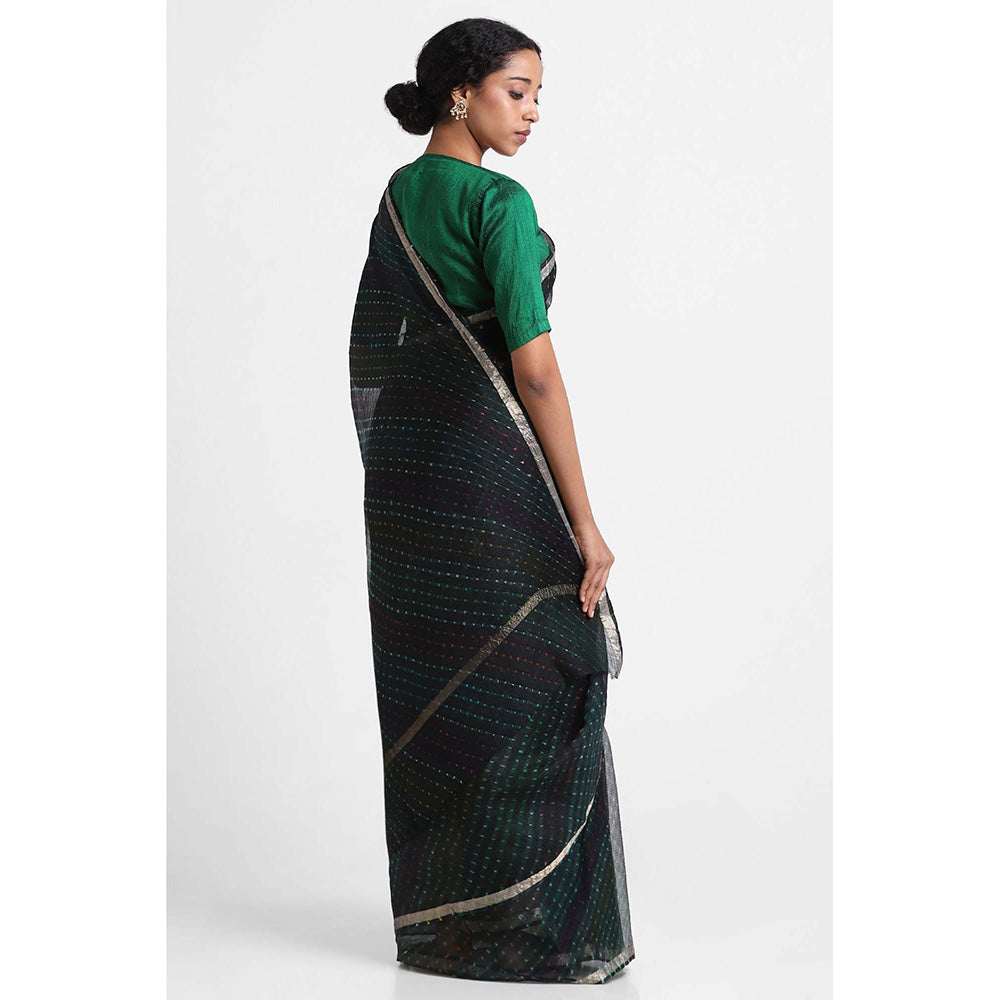 Via East Green Kota Silk Leheriya Saree with Unstitched Blouse