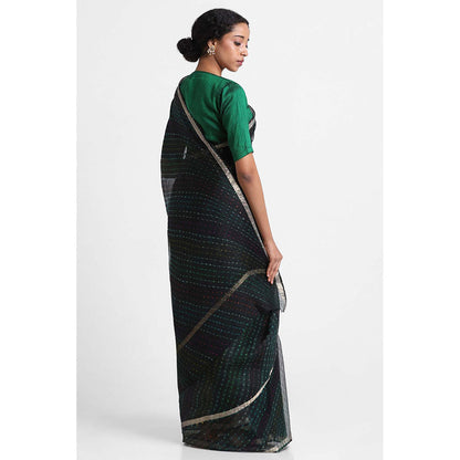 Via East Green Kota Silk Leheriya Saree with Unstitched Blouse