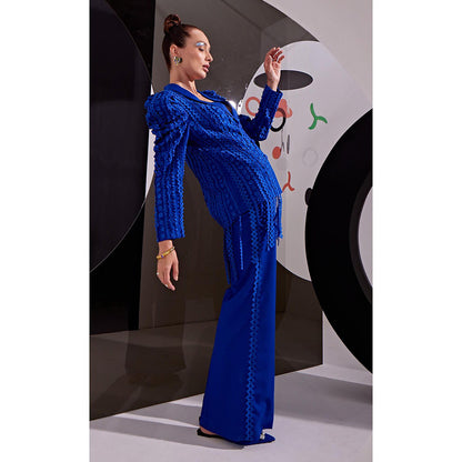 Vidhi Wadhwani Blue Maxim All Over Applique Jacket with Wide Pant (Set of 2)