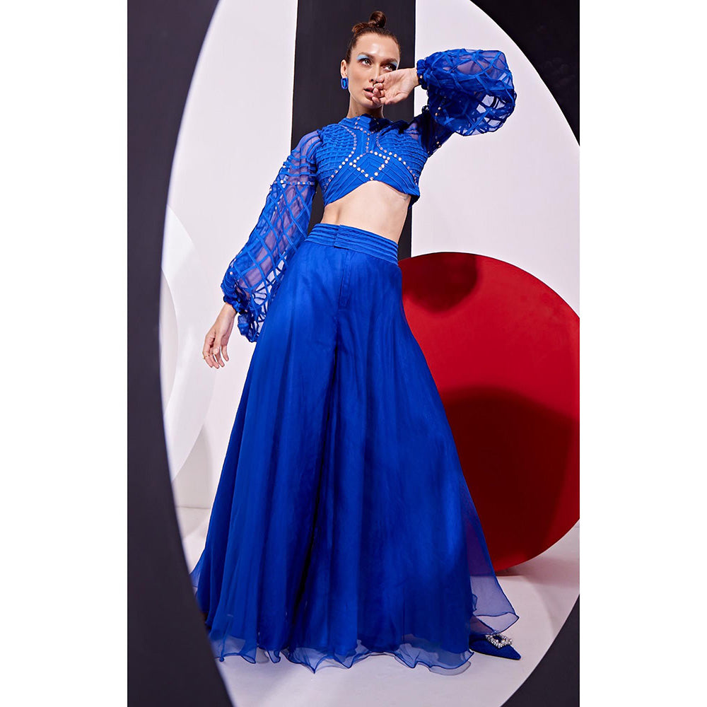 Vidhi Wadhwani Blue Cari Crop Top with Palazzo (Set of 2)