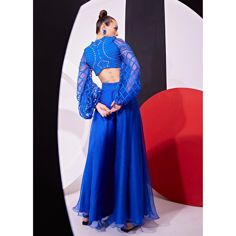 Vidhi Wadhwani Blue Cari Crop Top with Palazzo (Set of 2)