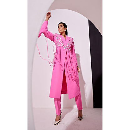 Vidhi Wadhwani Kyna Pink Metallic Applique Pant with Blazer (Set of 2)