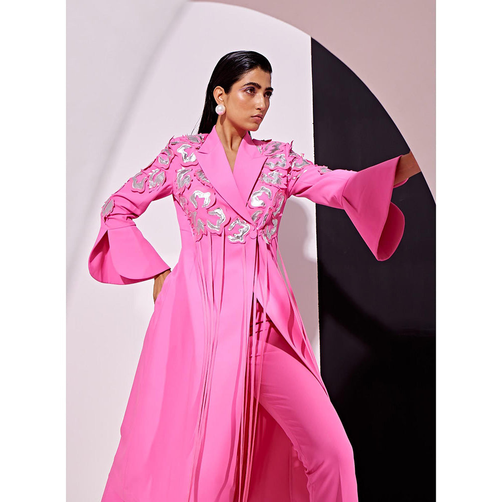 Vidhi Wadhwani Kyna Pink Metallic Applique Pant with Blazer (Set of 2)