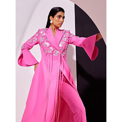 Vidhi Wadhwani Kyna Pink Metallic Applique Pant with Blazer (Set of 2)