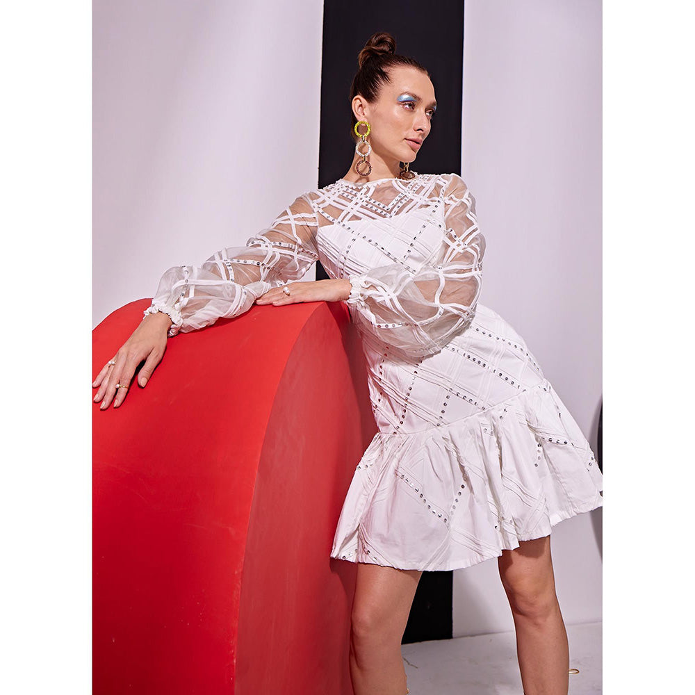 Vidhi Wadhwani White Lina Criss Cross Sculpted Dress
